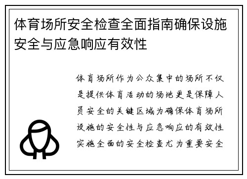 体育场所安全检查全面指南确保设施安全与应急响应有效性